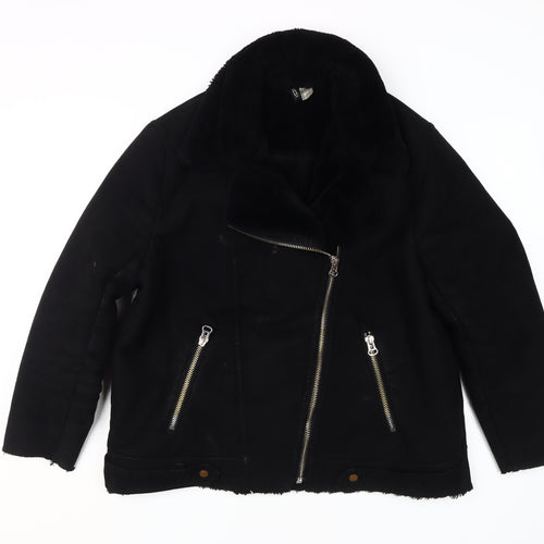 H&M Women's Black Motorcycle Jacket, Size 14