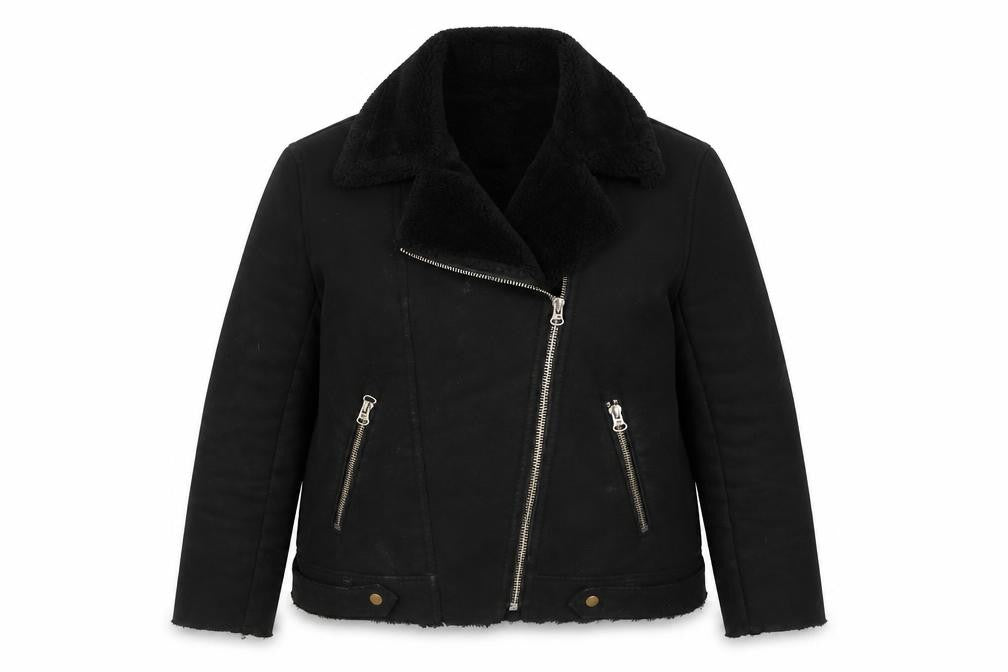 Front view of H&M Women's Black Motorcycle Jacket, size 14