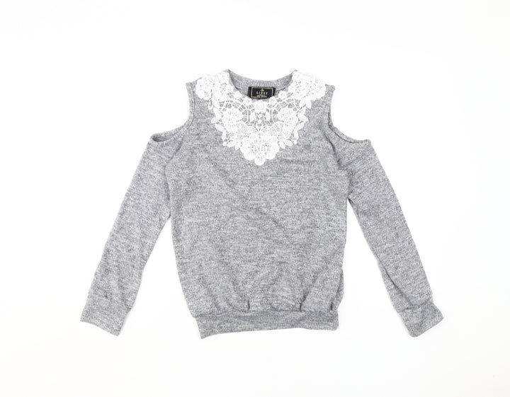 Lipsy Grey Cold Shoulder Lace Blouse, XS, Knit, Spring