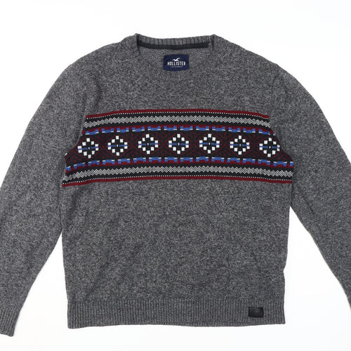 Hollister Men's Grey Pullover Jumper, L, Crew Neck, Casual