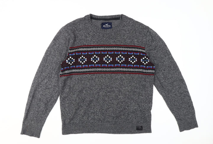 Hollister Men's Grey Pullover Jumper, L, Crew Neck, Casual