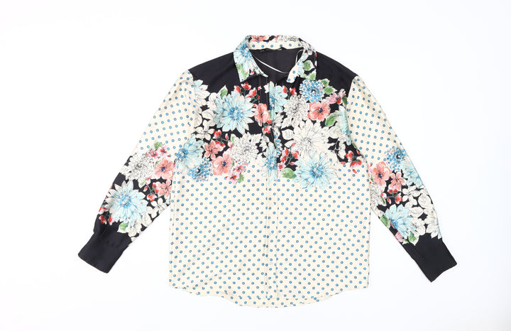 Zara Basic Floral & Dot Blouse Women Size 8 Multicoloured