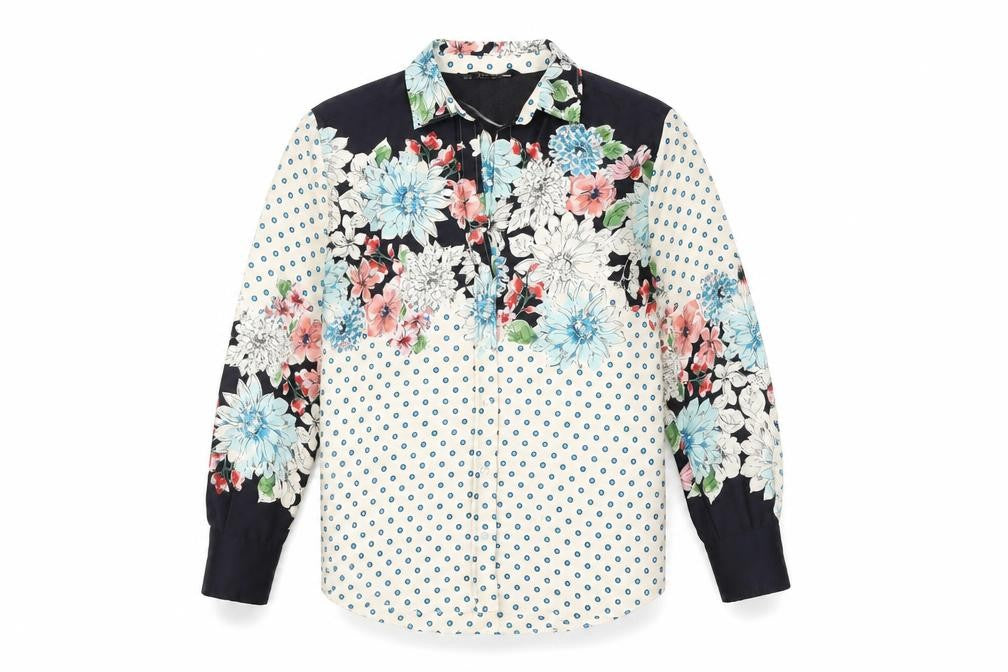 Front view of Zara Basic Floral & Dot Blouse Women, size 8, Multicoloured