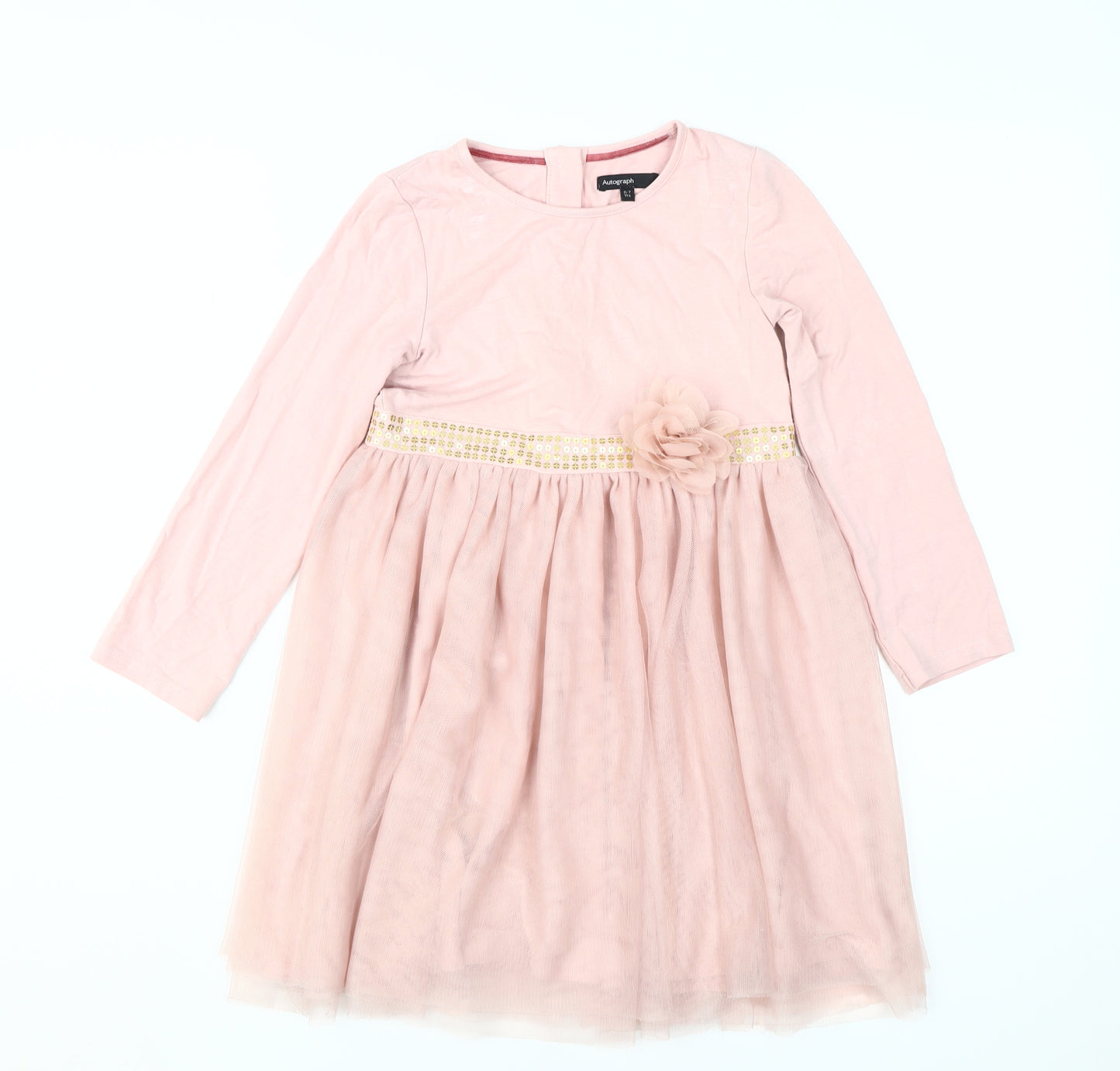 Marks and Spencer Girls Pink Dress, Long Sleeve, 6-7 Years