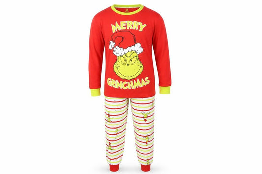 Front view of The Grinch Pyjama Set unisex adults red l christmas