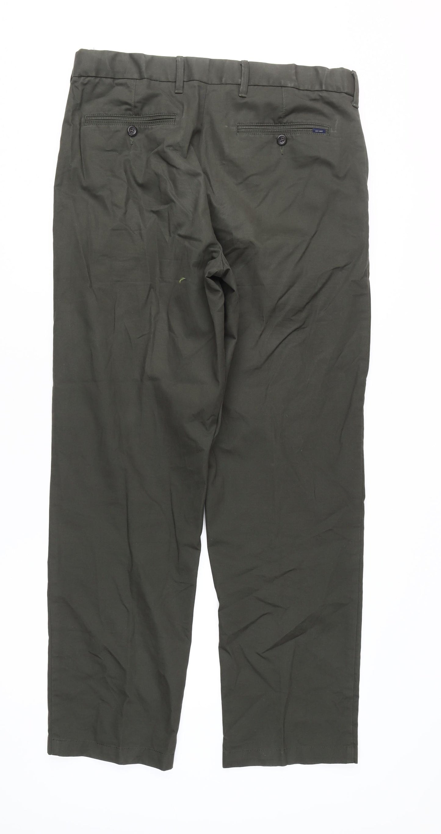 Marks and Spencer Men's Green Chino Trousers, Size 34 Regular