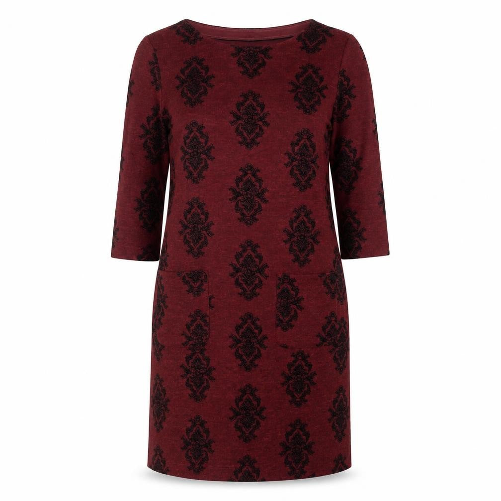 Front view of White Stuff Women's Red Geometric Shift Dress, size 14