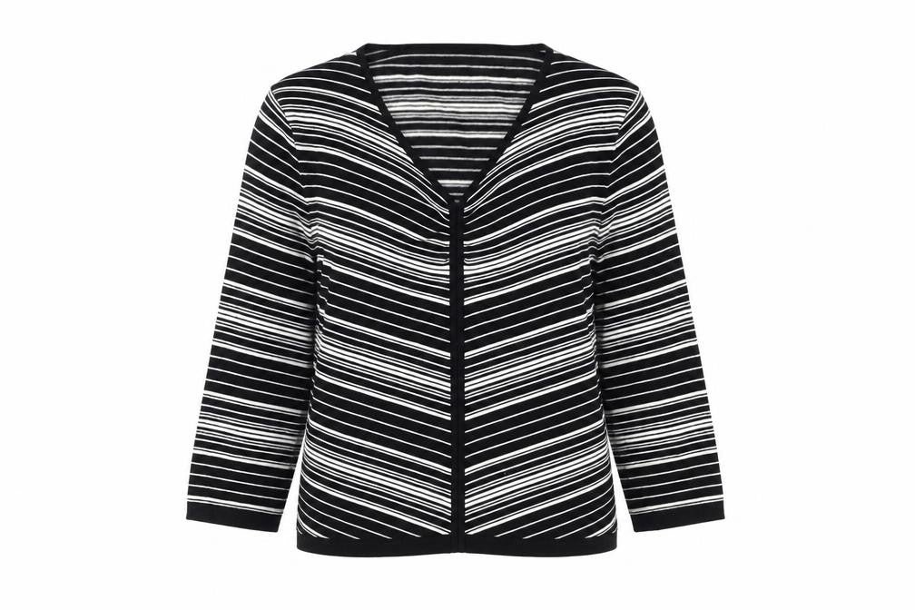 Front view of Liz Claiborne Women's Black Striped Knit Blouse M