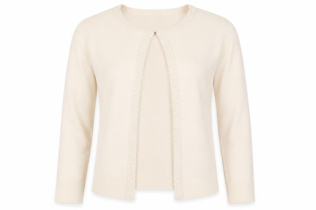 Front view of David Emanuel Women's Ivory Cardigan M