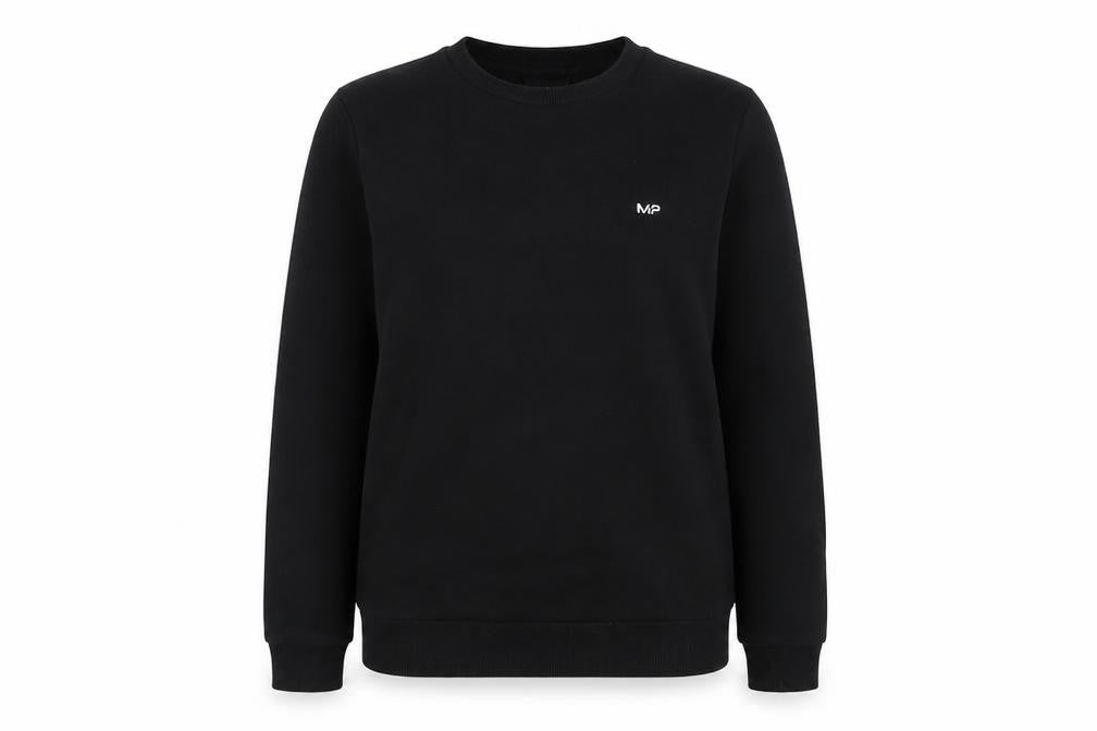 Front view of Myprotein Black unisex xs pullover sweatshirt