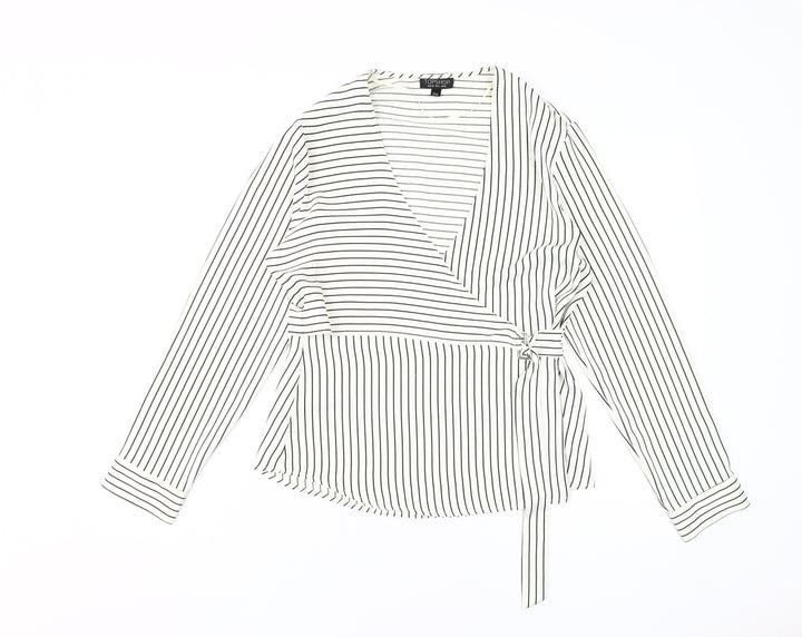 Topshop Women's White Striped Wrap Blouse, Size 10