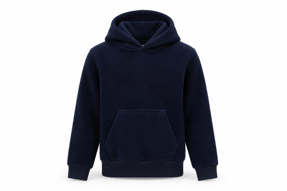 Front view of Kangaroo Poo boys’ blue pullover hoodie, size 7-8, years