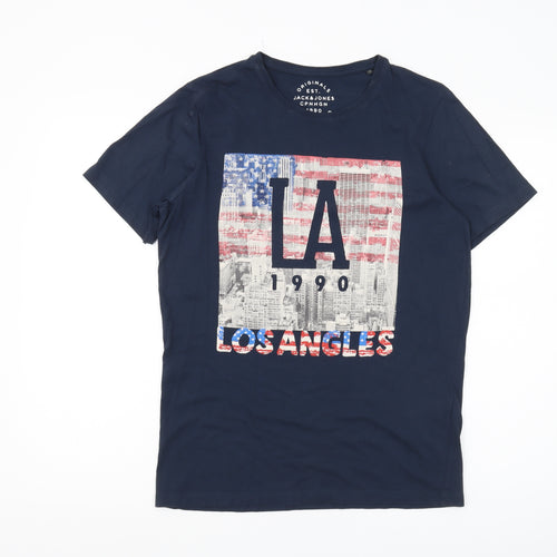 Jack & Jones Men's Blue Graphic Print T-Shirt S