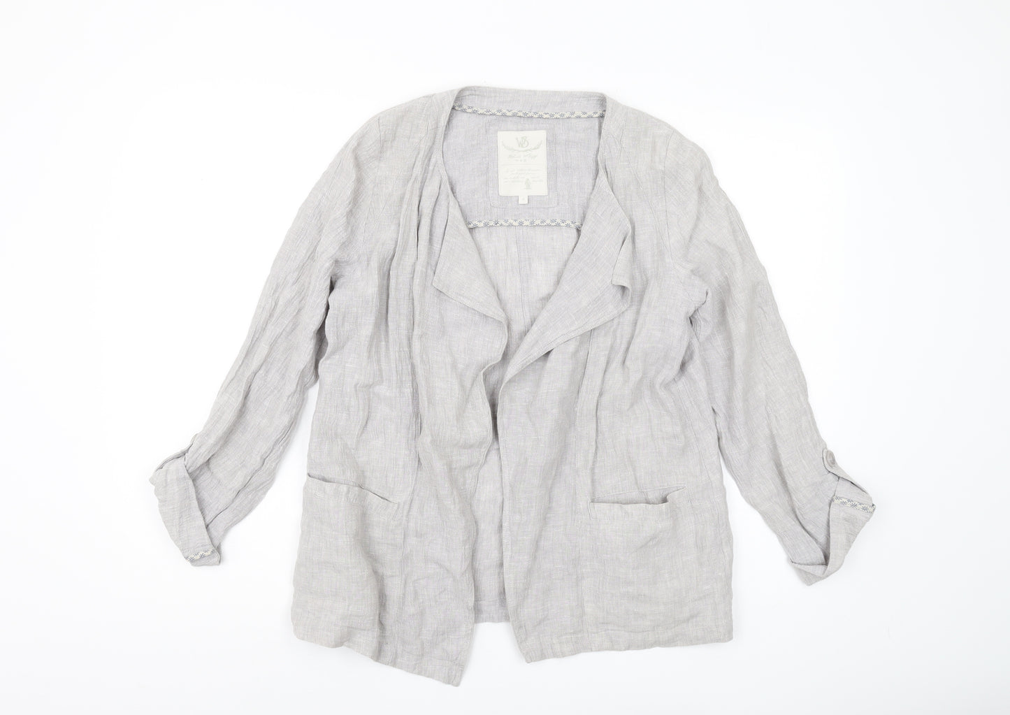White Stuff Women's Grey Linen Jacket Size 8