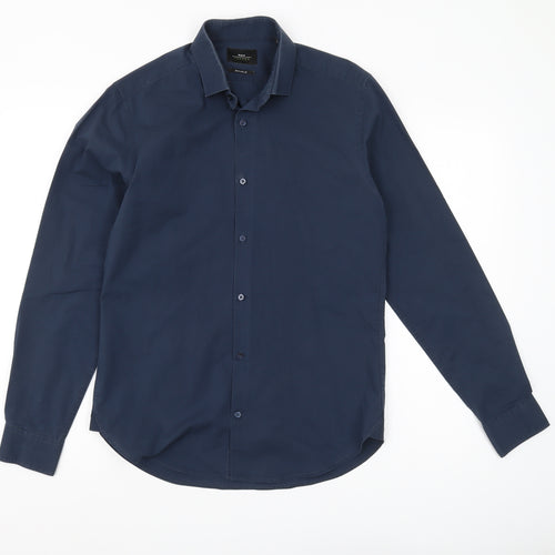 Moss London Men's Blue Button-Up Shirt, 15 Extra-Slim Fit