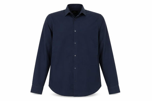 Front view of Moss London Men's Blue Button-Up Shirt, 15 Extra-Slim Fit
