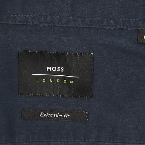 Moss London Men's Blue Button-Up Shirt, 15 Extra-Slim Fit