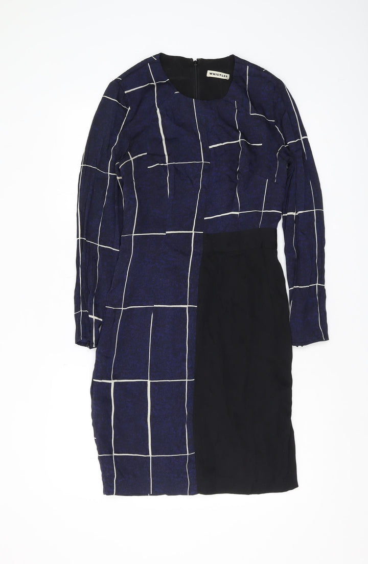 Whistles Women's Blue Check Sheath Dress Size 8