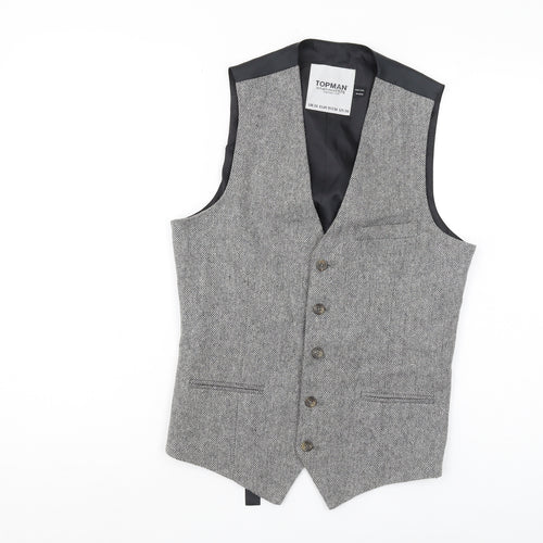 Topman Grey Tweed Waistcoat, Men's 36, Classic Style
