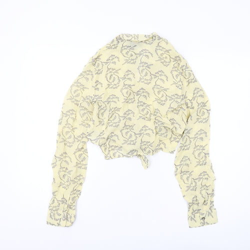 Topshop Women's Yellow Floral Cropped Button-Up Shirt