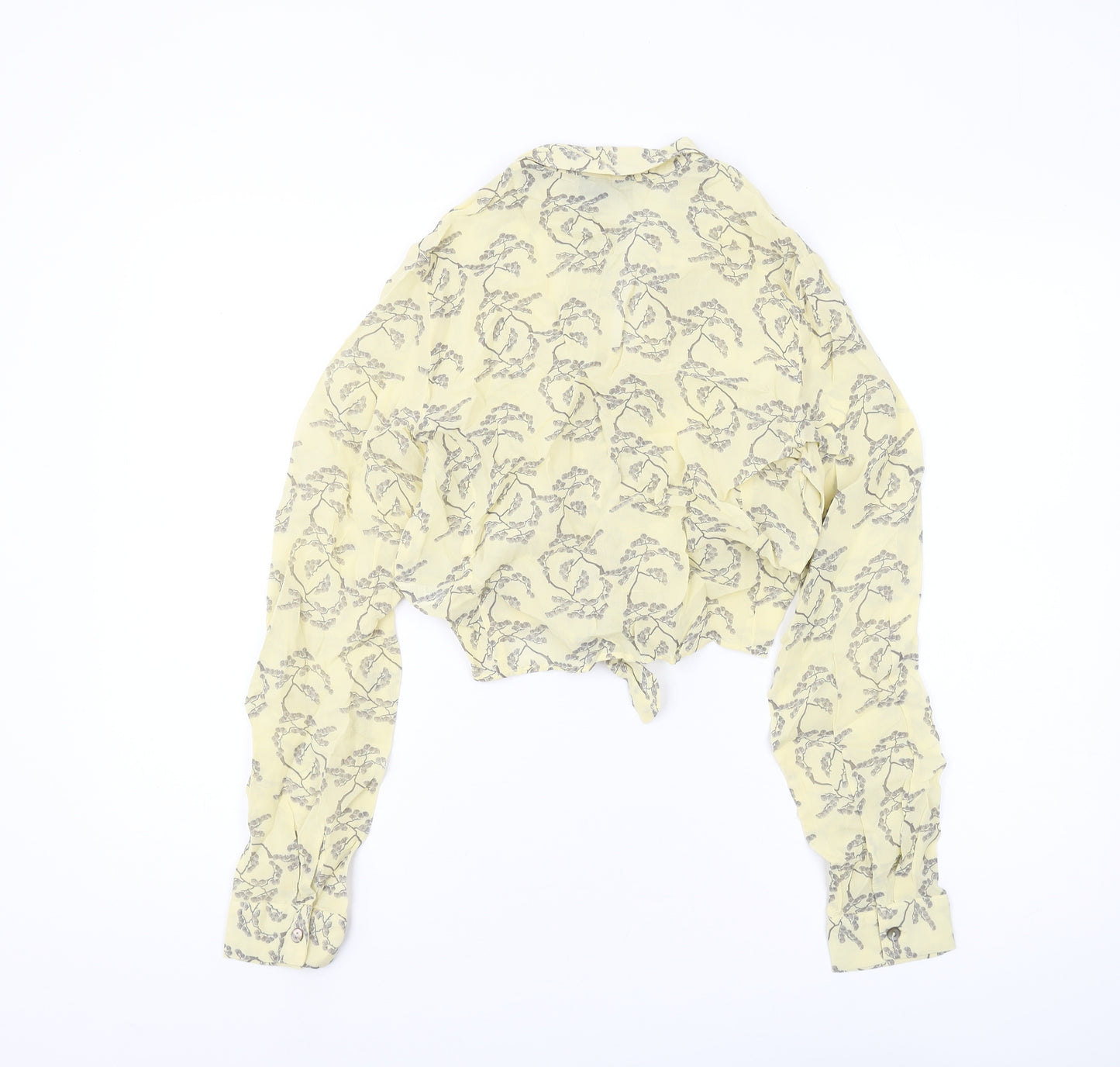 Topshop Women's Yellow Floral Cropped Button-Up Shirt