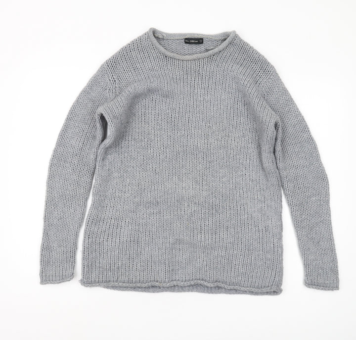 Zara Women's Grey Chunky Knit Jumper Size S