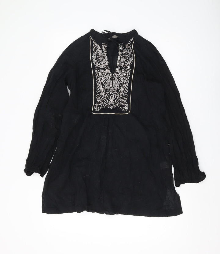 Zara Women's Black Embroidered Tunic Blouse XS