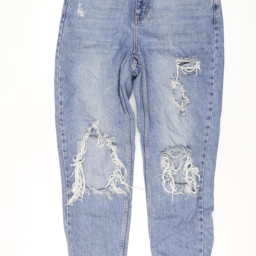 Topshop Women's Blue Mom Jeans - Distressed, Size M