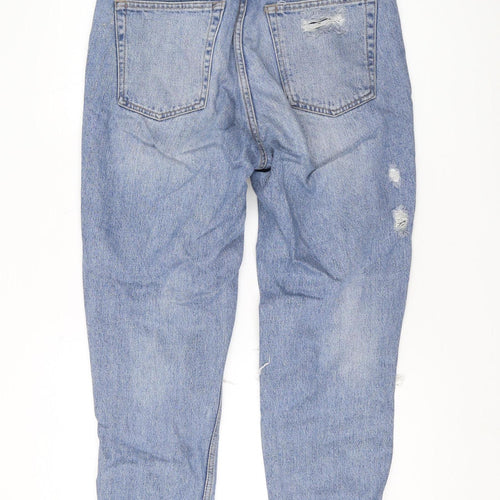 Topshop Women's Blue Mom Jeans - Distressed, Size M