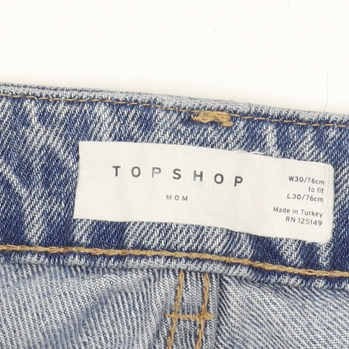 Topshop Women's Blue Mom Jeans - Distressed, Size M