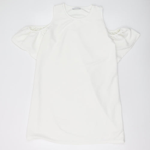 Zara Women White A-Line Dress L Cold Shoulder