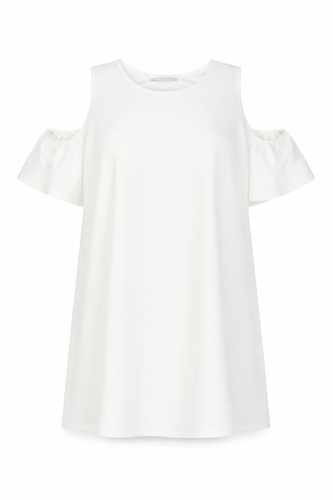 Front view of Zara Women White A-Line Dress L Cold Shoulder