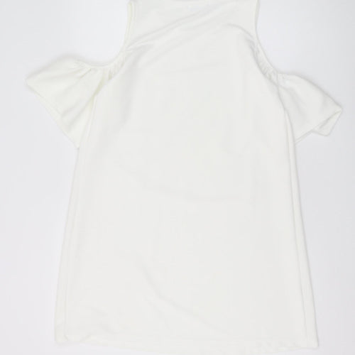 Zara Women White A-Line Dress L Cold Shoulder