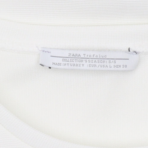 Zara Women White A-Line Dress L Cold Shoulder