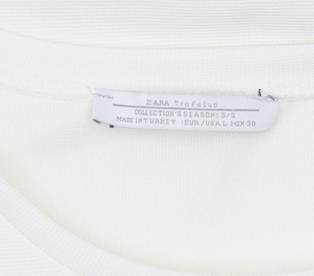 Zara Women White A-Line Dress L Cold Shoulder