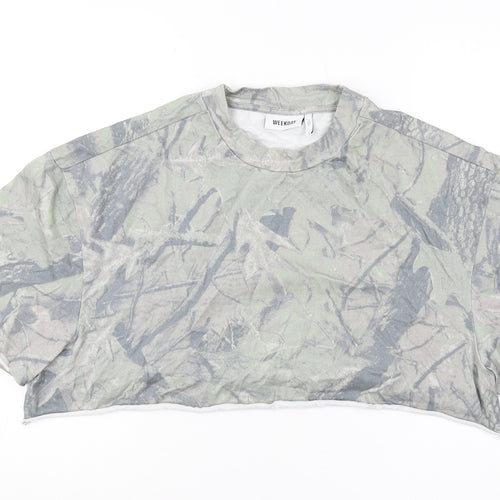 WEEKDAY Unisex Green Camo T-Shirt, L, Cropped Casual