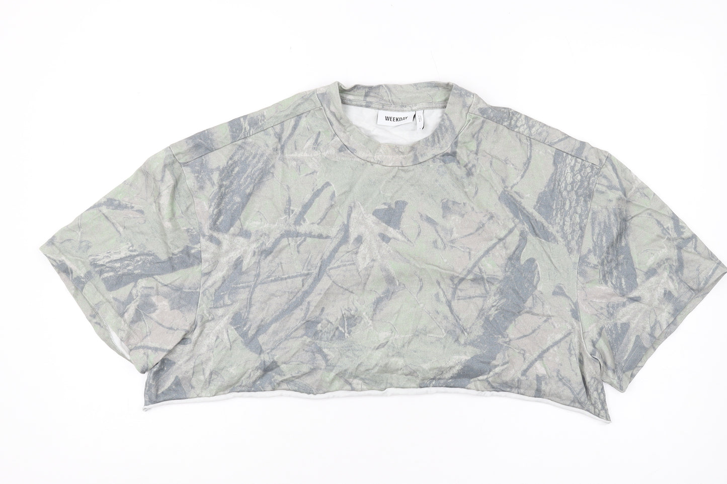 WEEKDAY Unisex Green Camo T-Shirt, L, Cropped Casual