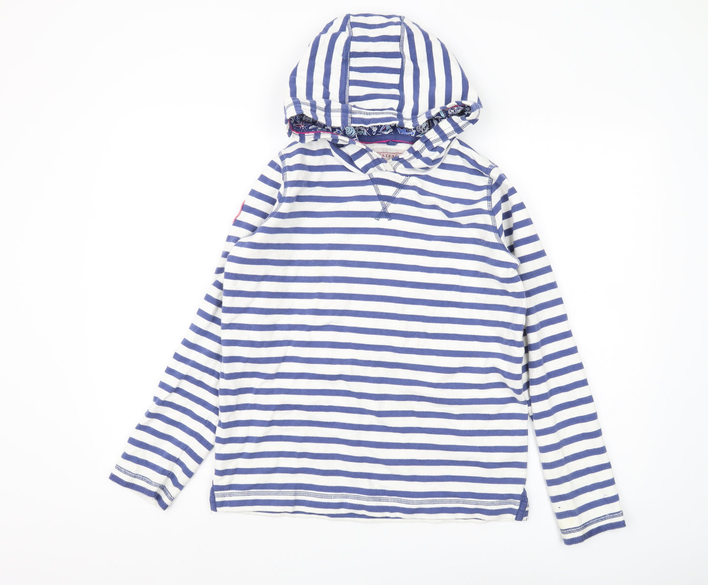 FatFace Girls Blue Striped Pullover Hoodie - Size 12 Years