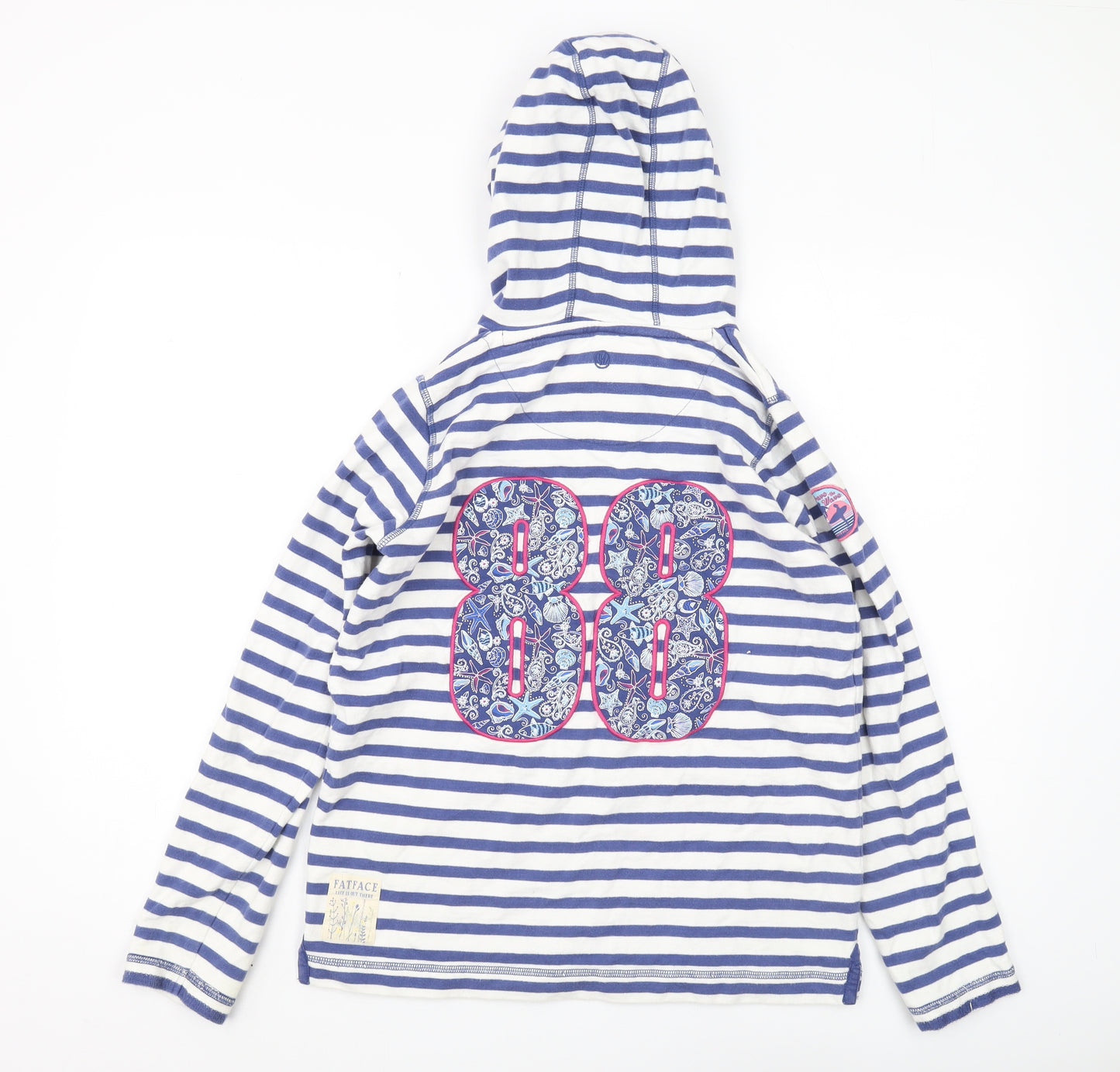 FatFace Girls Blue Striped Pullover Hoodie - Size 12 Years