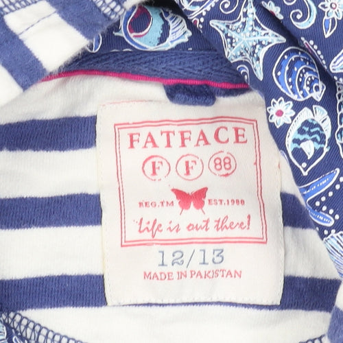 FatFace Girls Blue Striped Pullover Hoodie - Size 12 Years