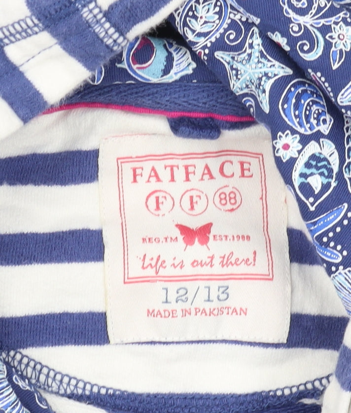 FatFace Girls Blue Striped Pullover Hoodie - Size 12 Years