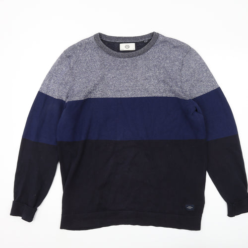 C&A Men's Blue Striped Pullover Jumper Large
