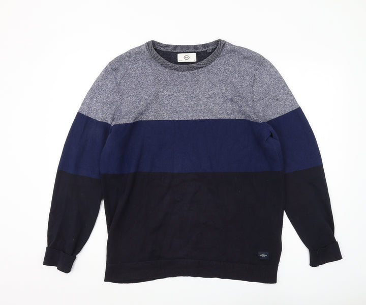 C&A Men's Blue Striped Pullover Jumper Large