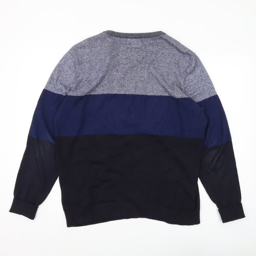 C&A Men's Blue Striped Pullover Jumper Large