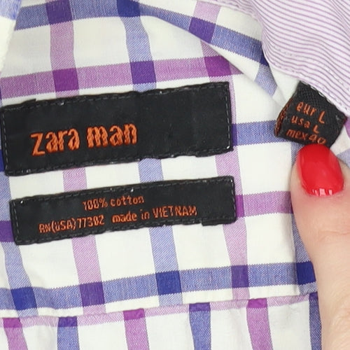 Zara Man Multicoloured Check Long Sleeve Shirt L