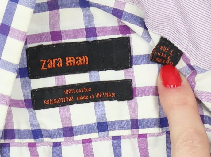 Zara Man Multicoloured Check Long Sleeve Shirt L