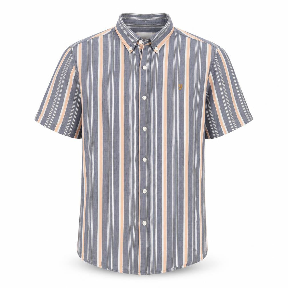 Front view of Farah Men's Black Striped Classic Medium Shirt