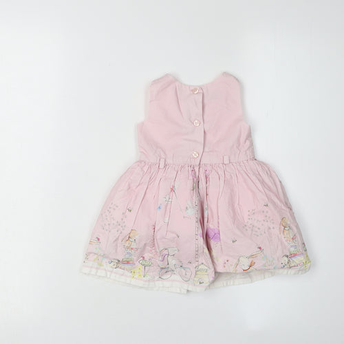 Next Girls Pink A-Line Dress, 6-9 Months, Floral Embroidery
