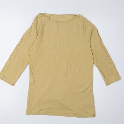 FatFace Yellow Boat Neck 3/4 Sleeve Cotton Top - Women UK 8