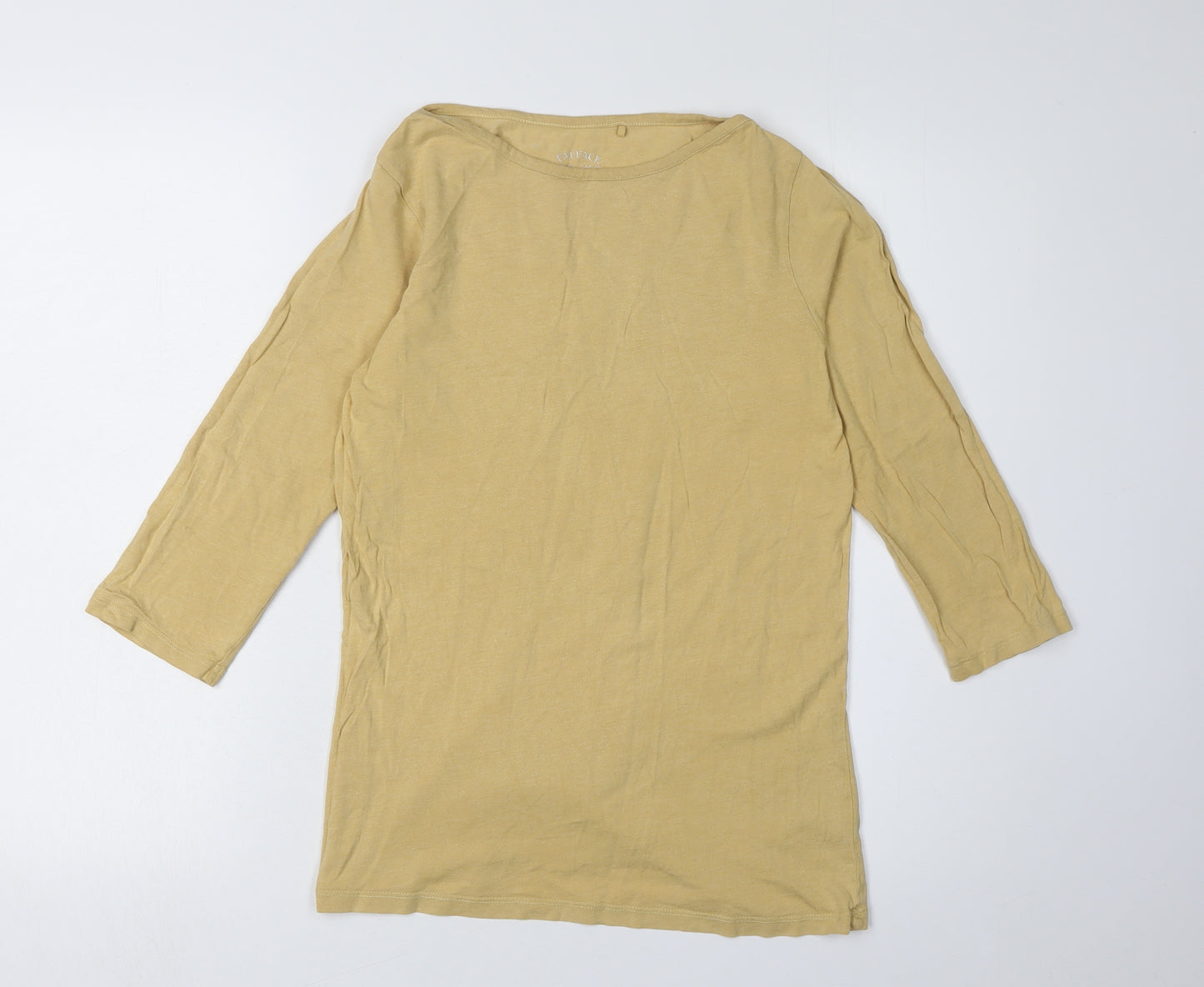 FatFace Yellow Boat Neck 3/4 Sleeve Cotton Top - Women UK 8